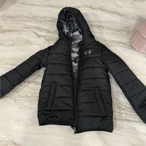 Under Armour kid’s Black Hooded Jacket with Camo Lining